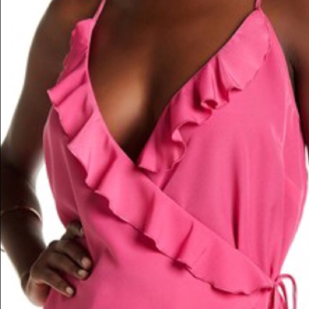 Pink raspberry ruffle trim neck cami